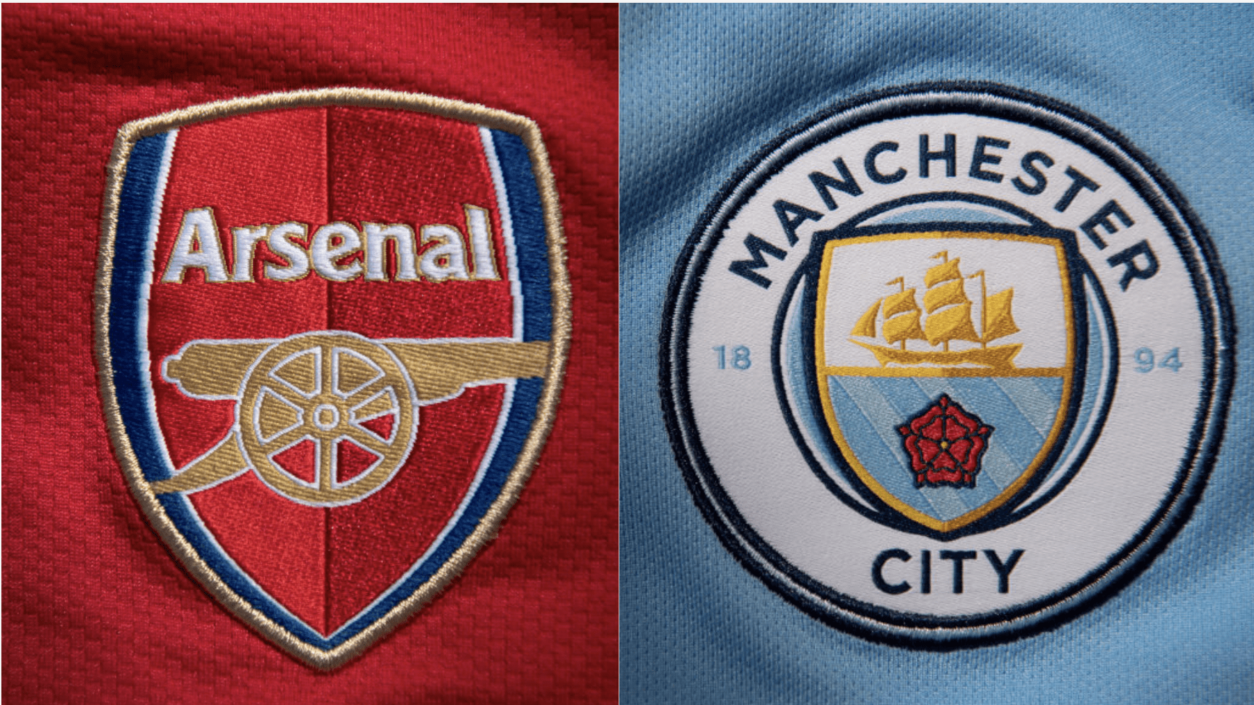 Arsenal and Manchester City's badges side by side