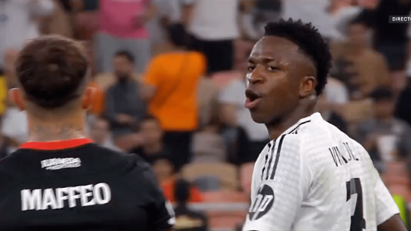 Vinicius Junior argues with Pablo Maffeo during Real Madrid's 3-0 Super Cupwin over Mallorca