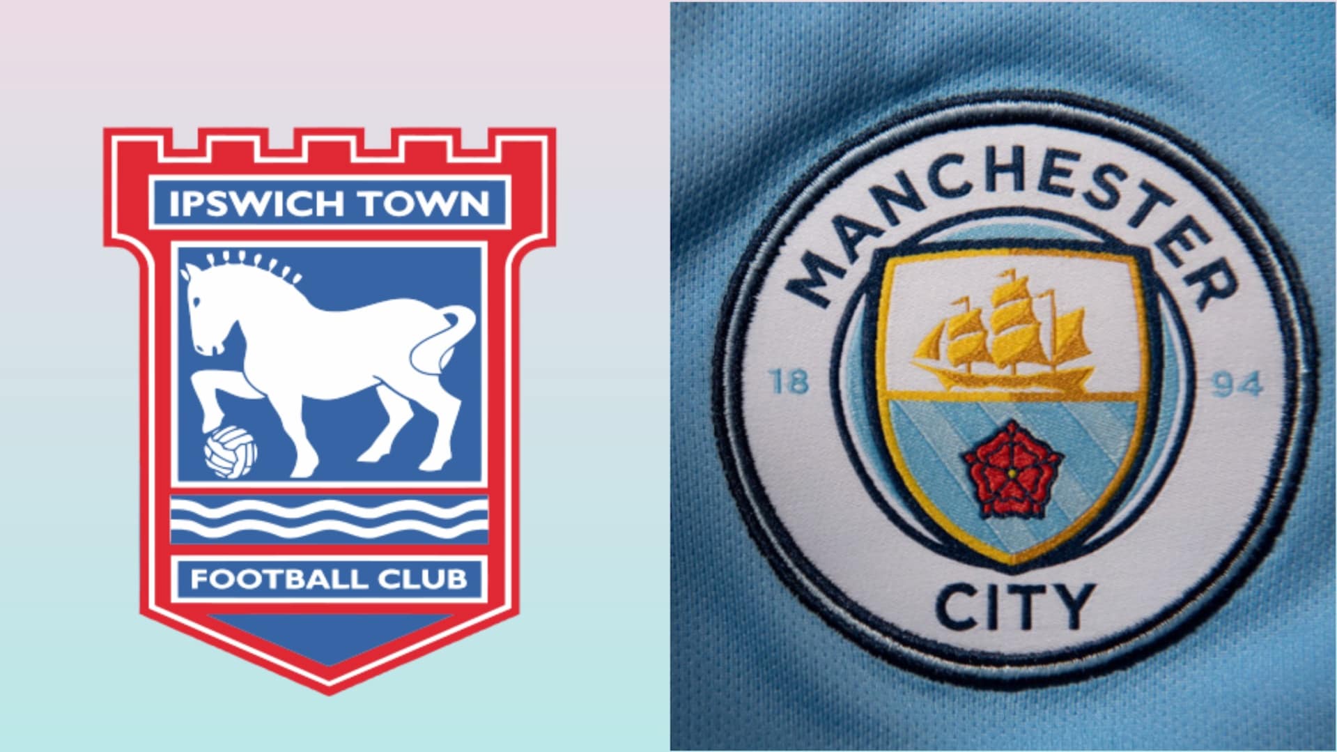 The badges of Ipswich Town and Manchester City