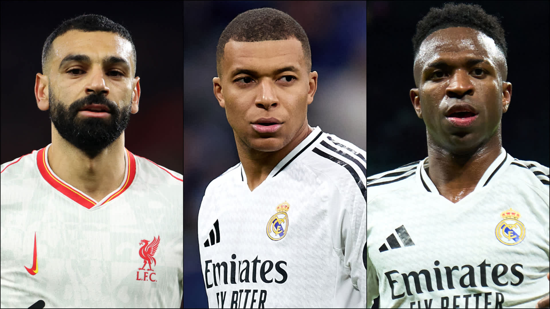 Mohamed Salah, Kylian Mbappe and Vinicius Junior