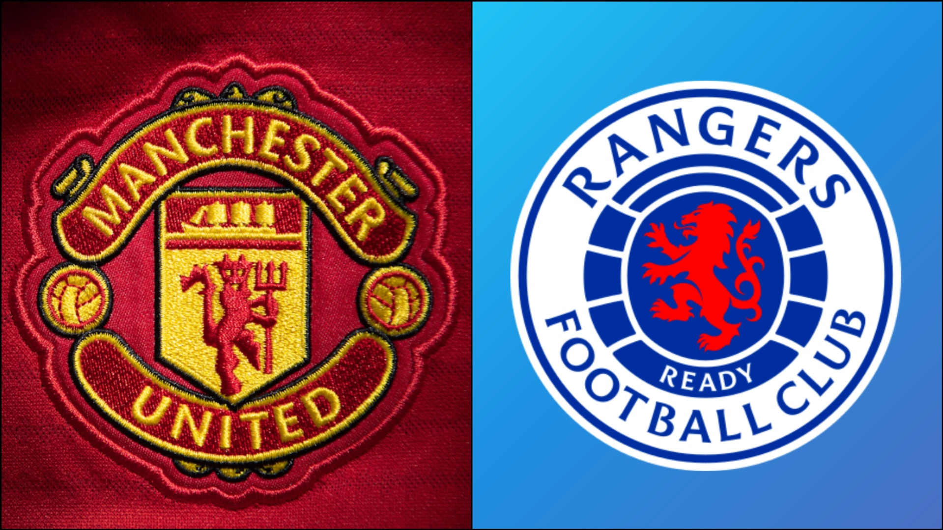 The badges of Manchester United and Rangers