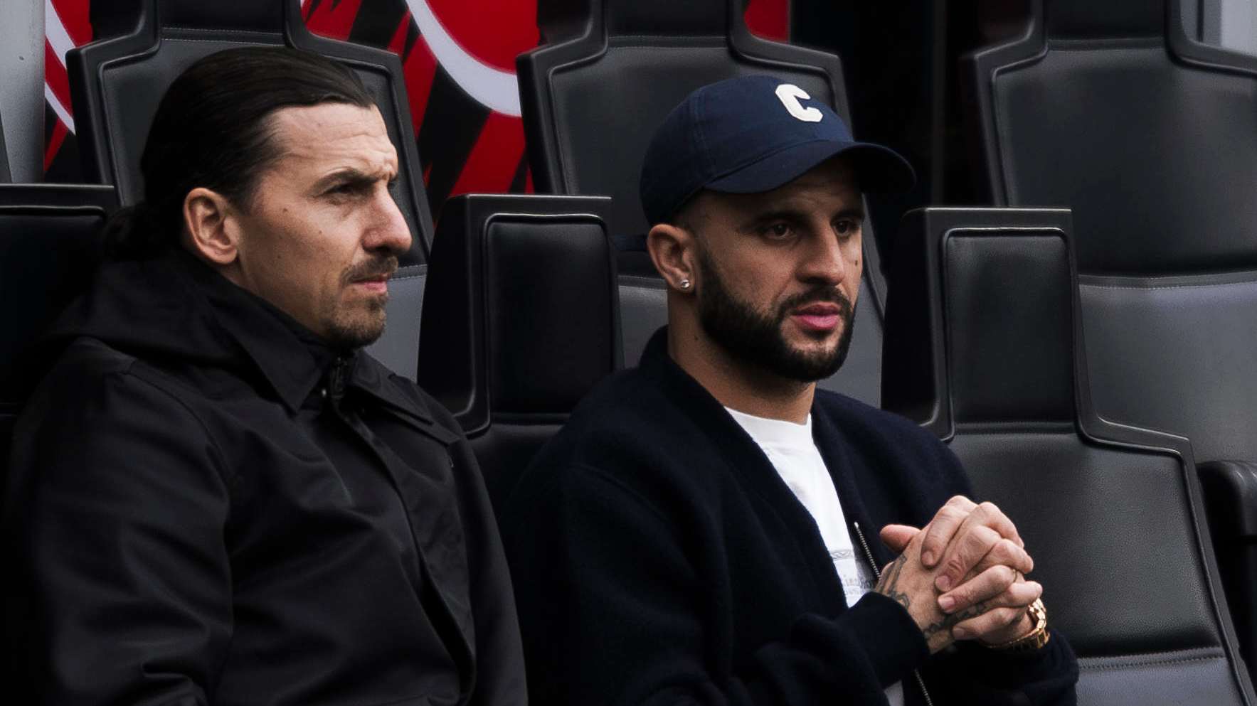 Kyle Walker sitting with Zlatan Ibrahimovic during Milan's Serie A clash with Parma