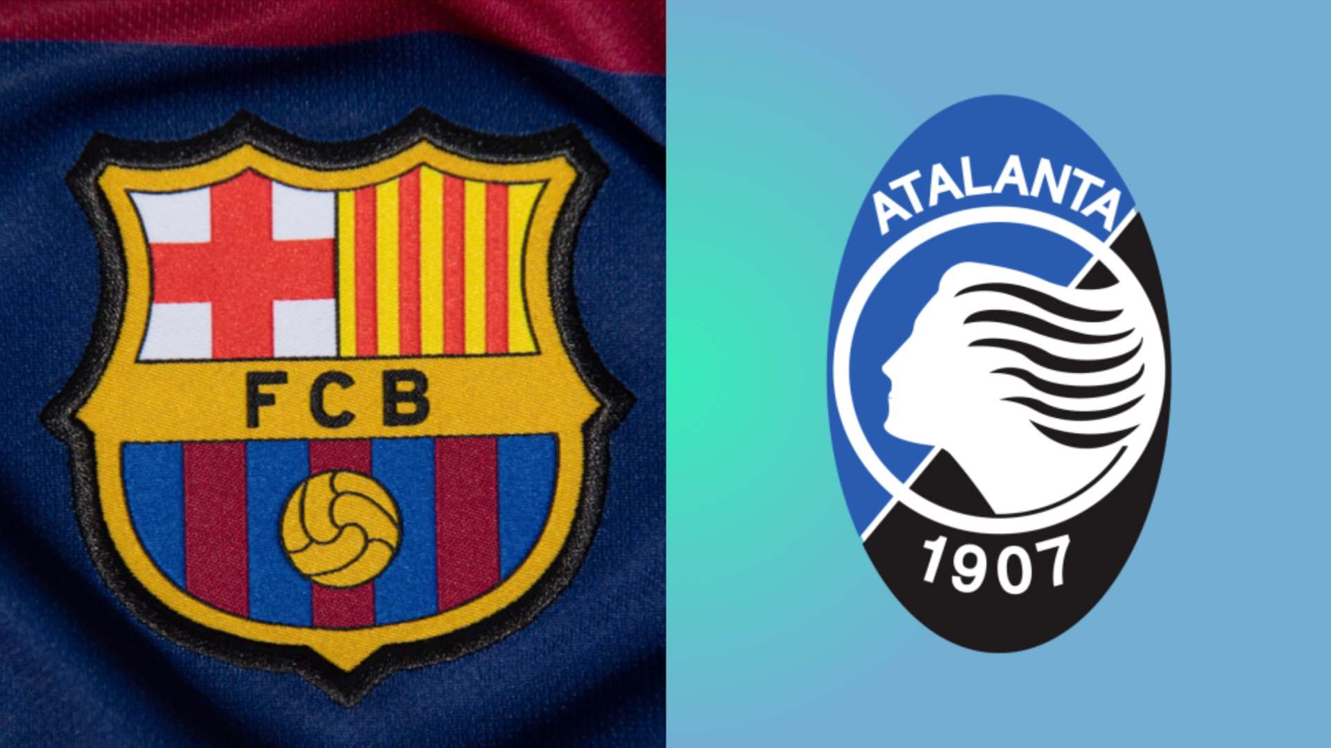 The badges of Barcelona and Atalanta