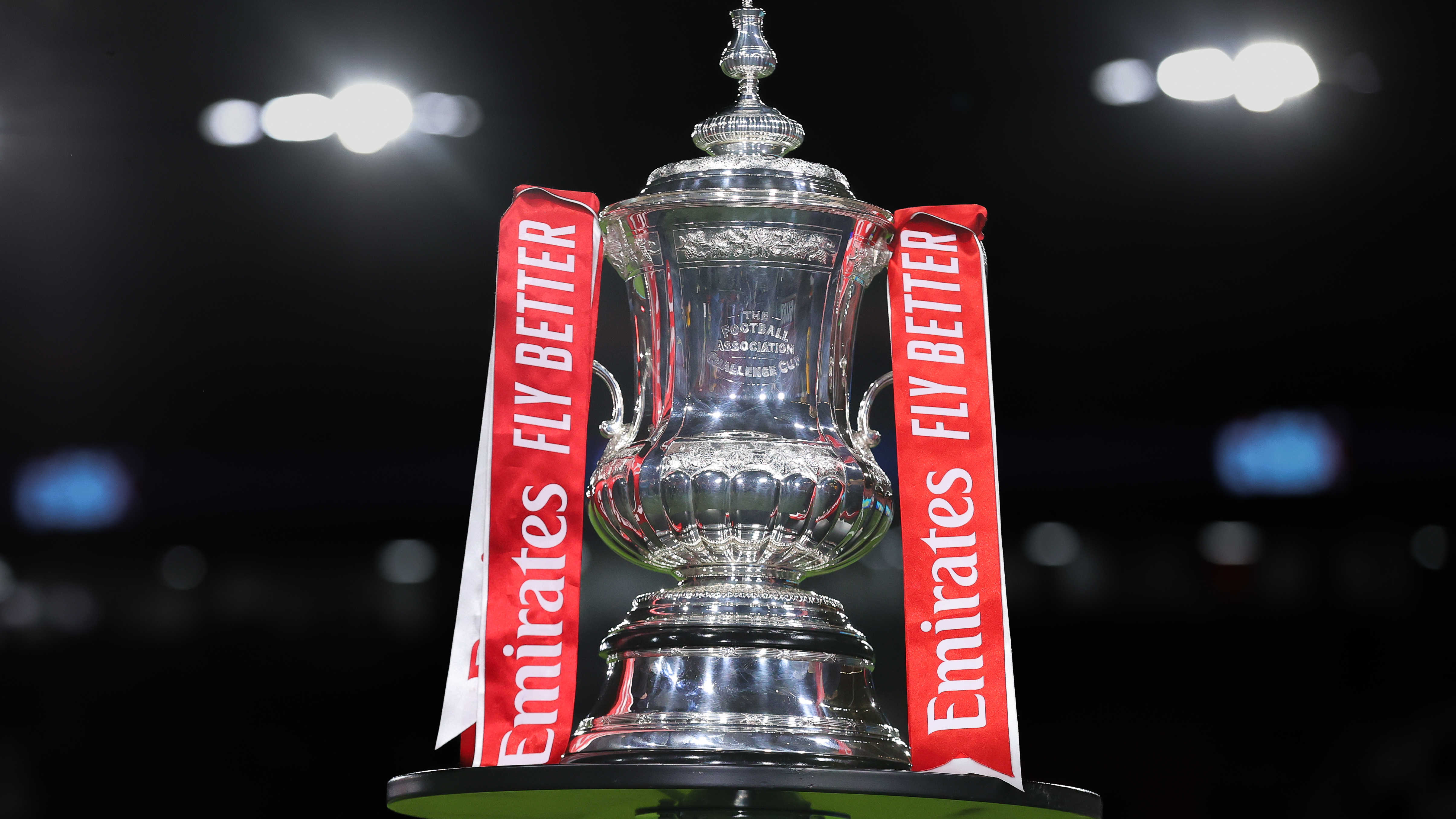 The FA Cup trophy on show during Sheffield United's clash with Cardif